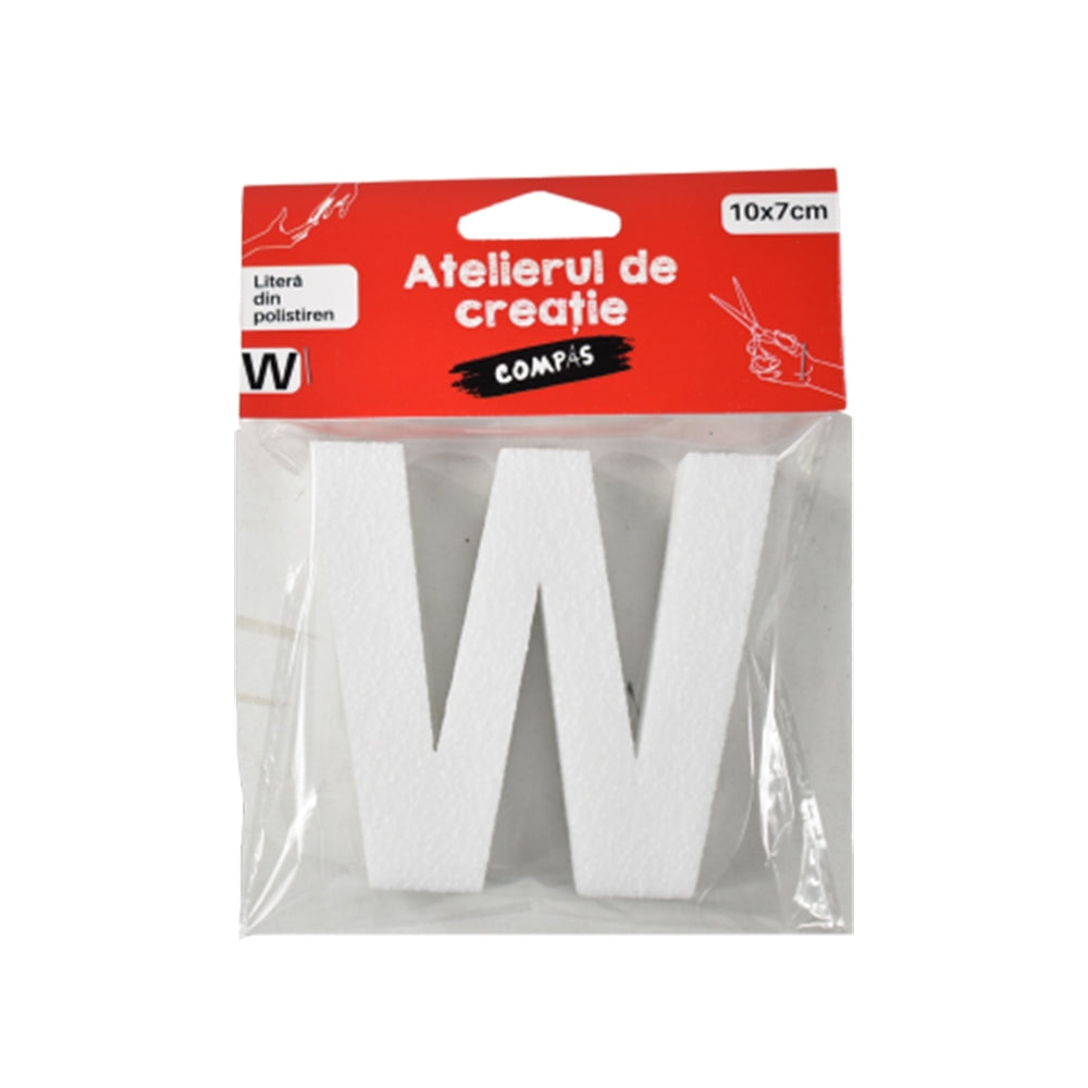 Accesorii craft, litera W polistiren, 10 cm - COMPAS