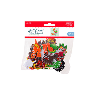 Set decorativ Pădure de toamnă DACO AD498 cu 96 elemente din spumă autoadezivă de dimensiuni variate pentru proiecte craft și activități creative de toamnă