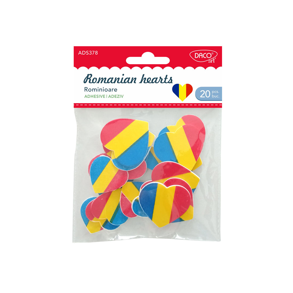 Set de 20 accesorii decorative din spumă autoadezivă Rominioare, dimensiuni variate pentru proiecte craft și colaje, brand DACOart, cod AD378