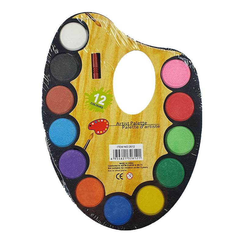 Paleta de acuarele Artist cu 12 culori vibrante si pensula inclusa design ergonomic pentru scoala si hobby