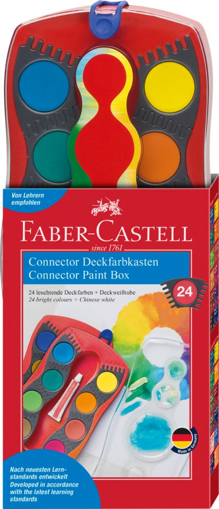 Set Acuarele Connector 24 Culori, cutie rosu, Faber-Castell