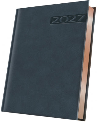 Agenda datata 2027 Herlitz Premium Deluxe Teano, A5, 352 pagini, coperta din piele sintetica, margini folio bronz, culoare albastru
