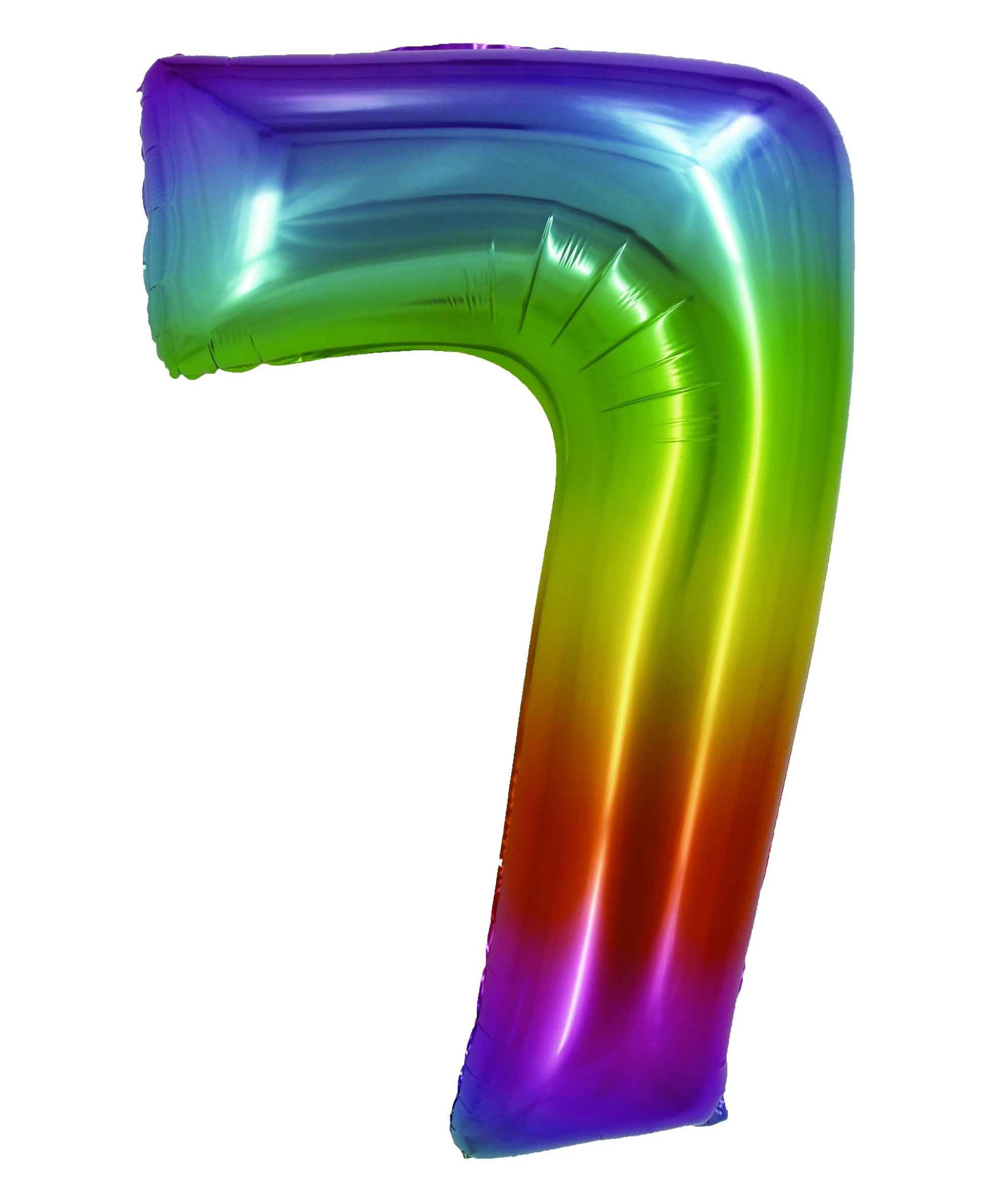 Balon mare din folie în forma cifrei 7, aspect multicolor vibrant, brand DACO, înălțime 85 cm, accesoriu ideal pentru petreceri aniversare și ședințe foto
