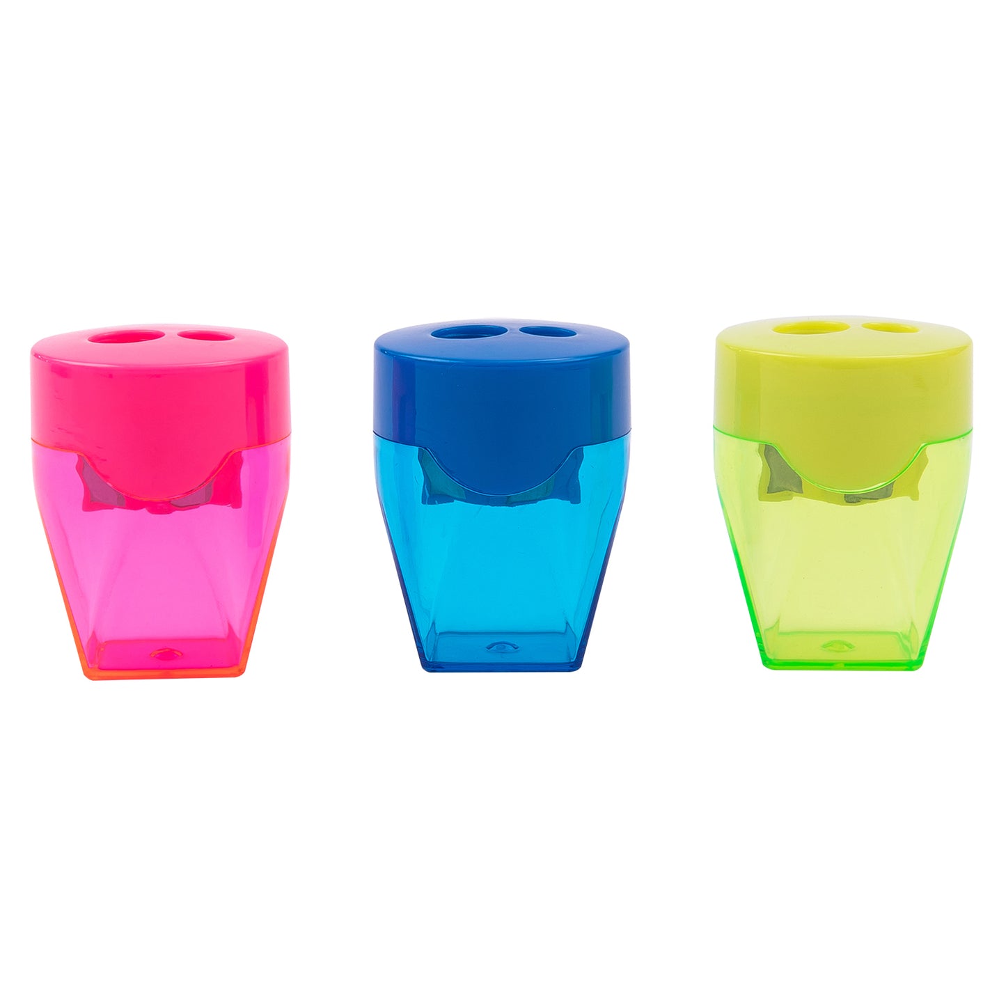 Ascutitoare dubla Deli cu container transparent si capac de protectie pentru creioane standard si jumbo culori asortate