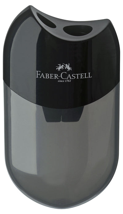 Ascutitoare dubla Faber-Castell neagra cu container pentru reziduuri si surub de siguranta pentru creioane standard si jumbo