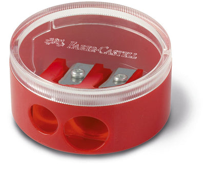 Ascutitoare dubla cu container Twist Off culori rosu si albastru pentru creioane clasice triunghiulare si jumbo