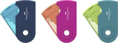 Ascutitoare dubla Faber-Castell Sleeve Trend culori pastel cu carcasa rotativa si container pentru creioane standard si jumbo