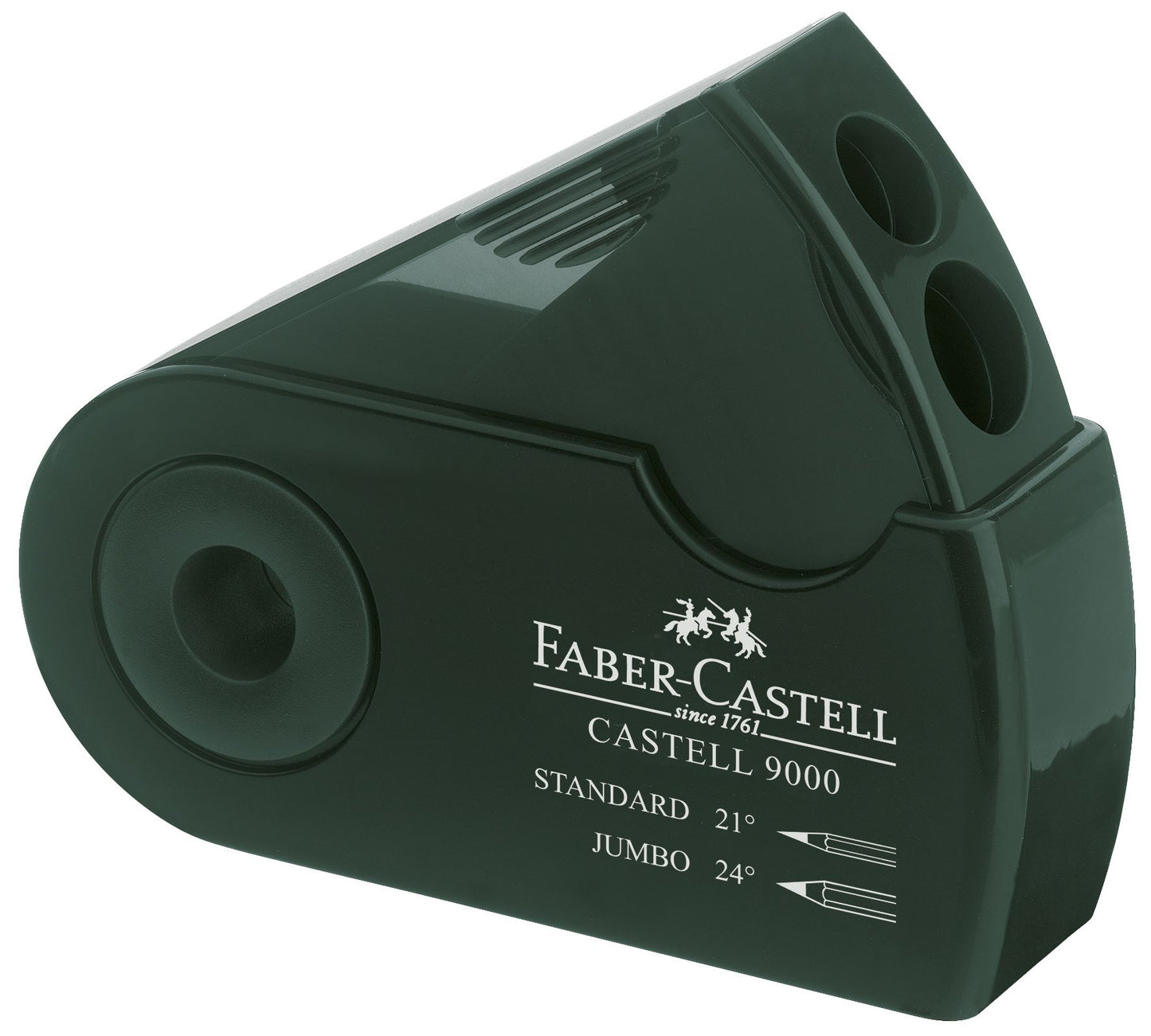 Ascutitoare dubla Faber-Castell Sleeve verde cu carcasa rotativa si container pentru creioane standard si jumbo