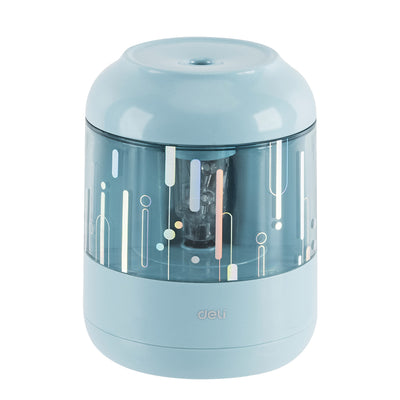 Ascutitoare electrica Deli bleu pentru creioane 6.9-8mm cu lama din otel tungsten si alimentare baterii AA