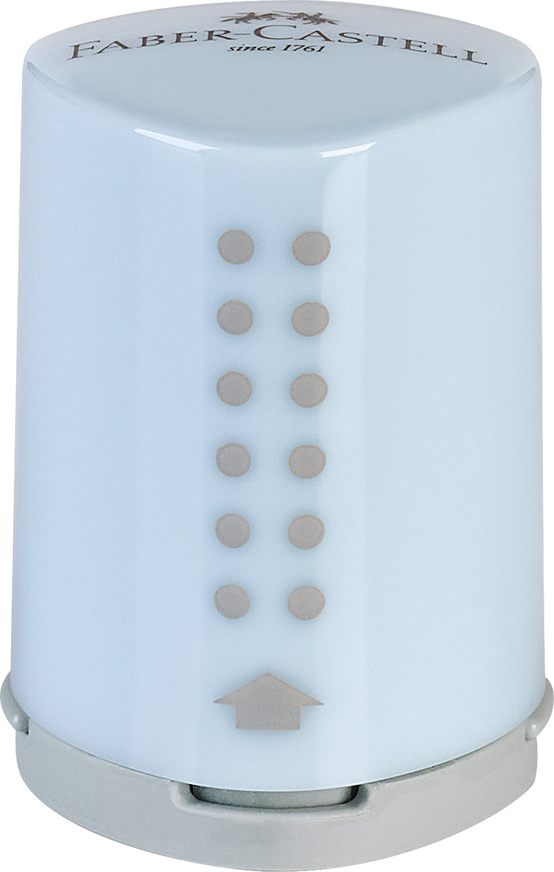 Ascutitoare simpla Faber-Castell Grip 2001 Mini culoare Bleu Sky cu container pentru reziduuri si unghi de ascutire 24 grade