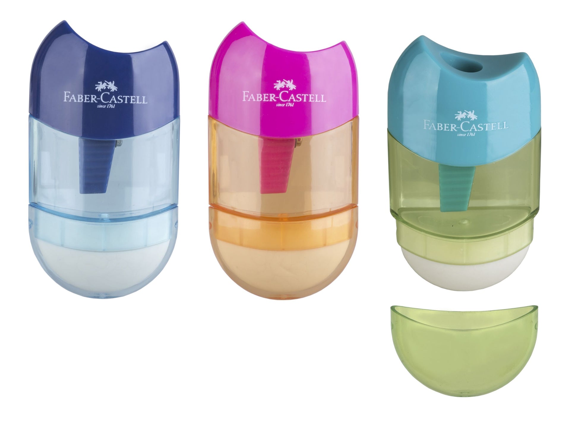 Ascutitoare 2-in-1 Faber-Castell Trend cu radiera si container pentru reziduuri culori moderne