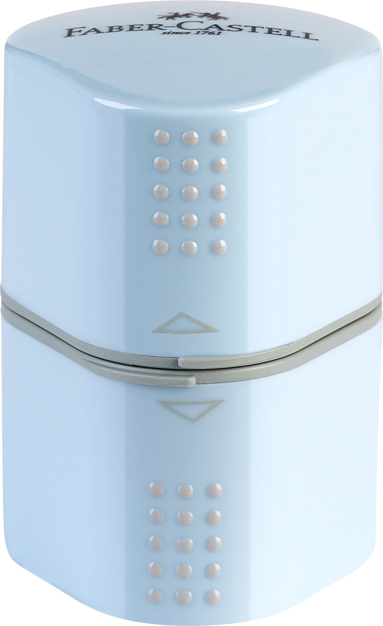 Ascutitoare tripla Faber-Castell Grip 2001 Bleu Sky cu containere duble pentru creioane standard si jumbo design triunghiular