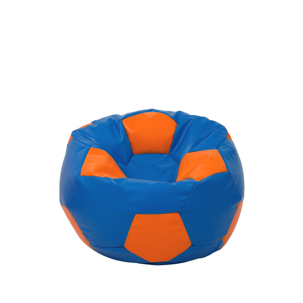 Fotoliu puf Baby Ball - imitatie piele - albastru/portocaliu