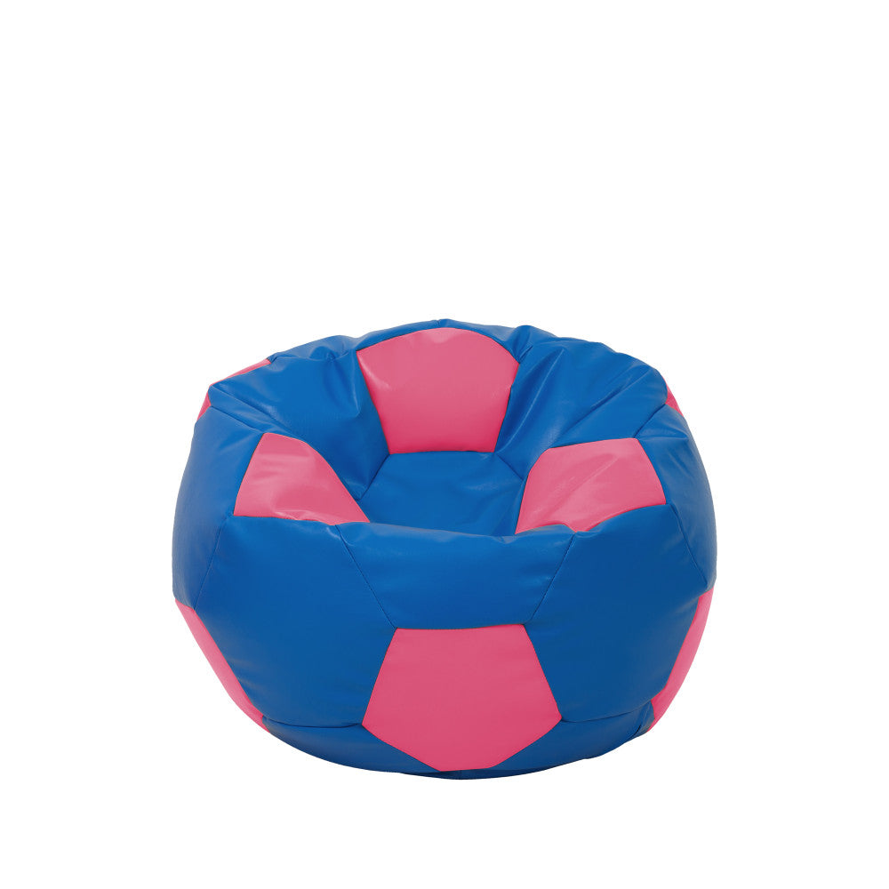 Fotoliu puf Baby Ball - imitatie piele - albastru/roz