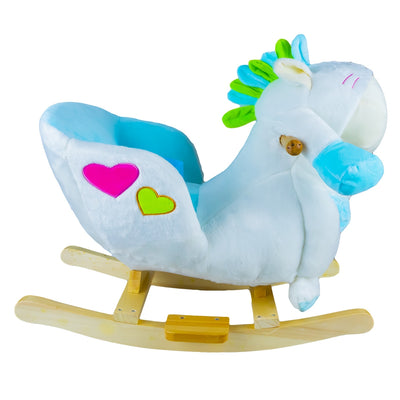 Balansoar pentru bebelusi, Vacuta, lemn + plus, alb + albastru, 60x34x45 cm