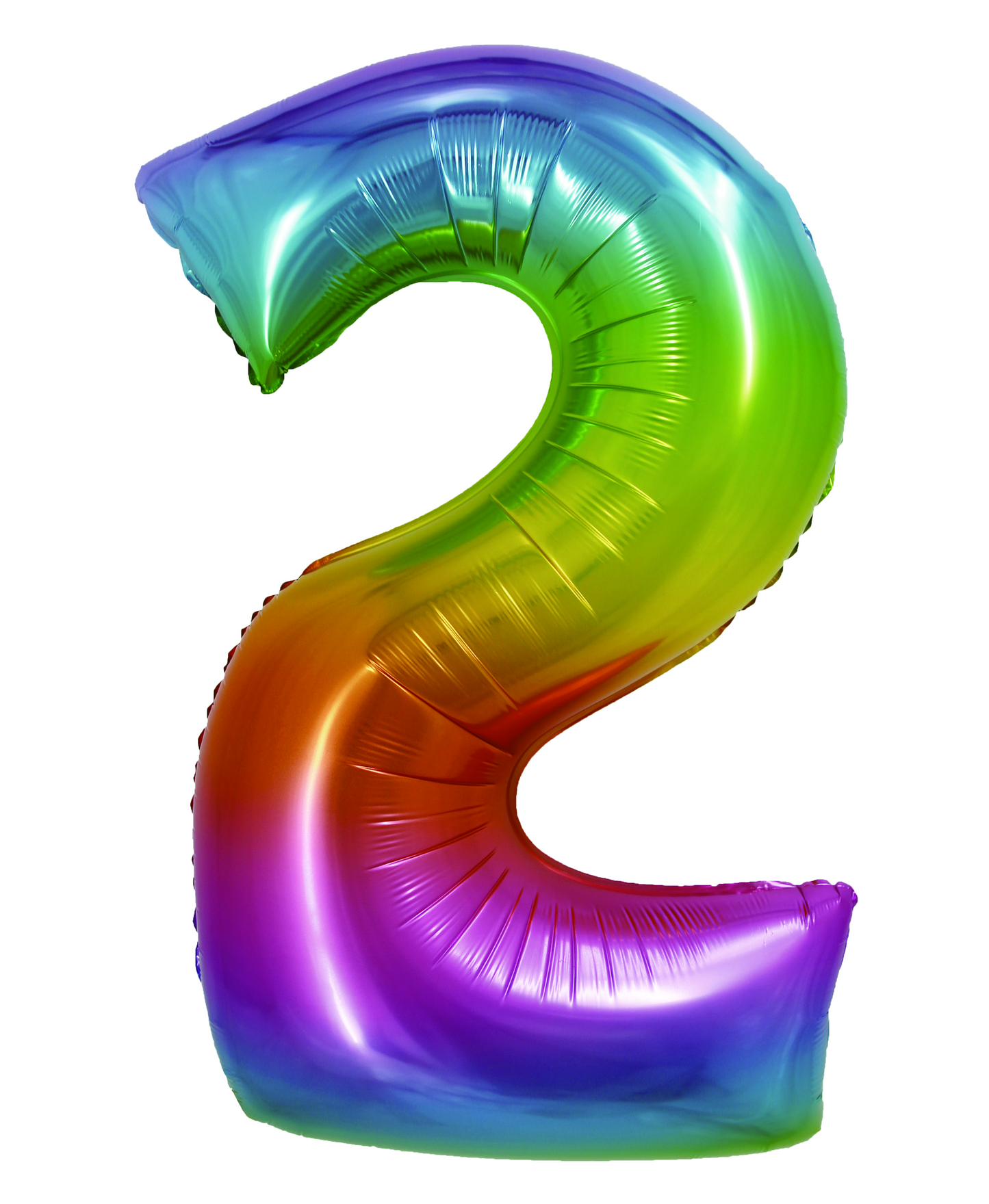Balon decorativ din folie în formă de cifra 2, design multicolor curcubeu, dimensiune 85 cm, brand DACO, include pai din hârtie pentru umflare