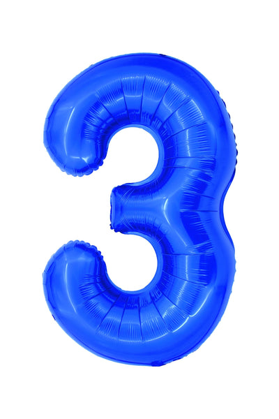 Balon decorativ gigant din folie în formă de cifra 3, culoare albastră, înălțime 100 cm, brand DACO, include pai din hârtie pentru umflare