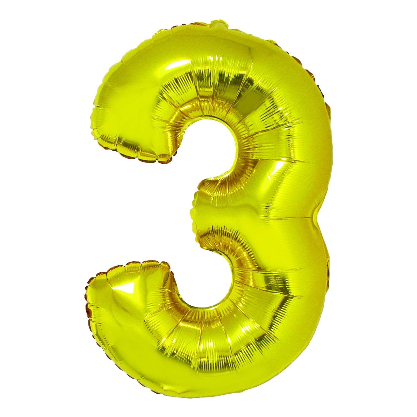 Balon decorativ din folie aurie metalizată în formă de cifra 3, dimensiune 85 cm, marca DACO, include pai din hârtie pentru umflare
