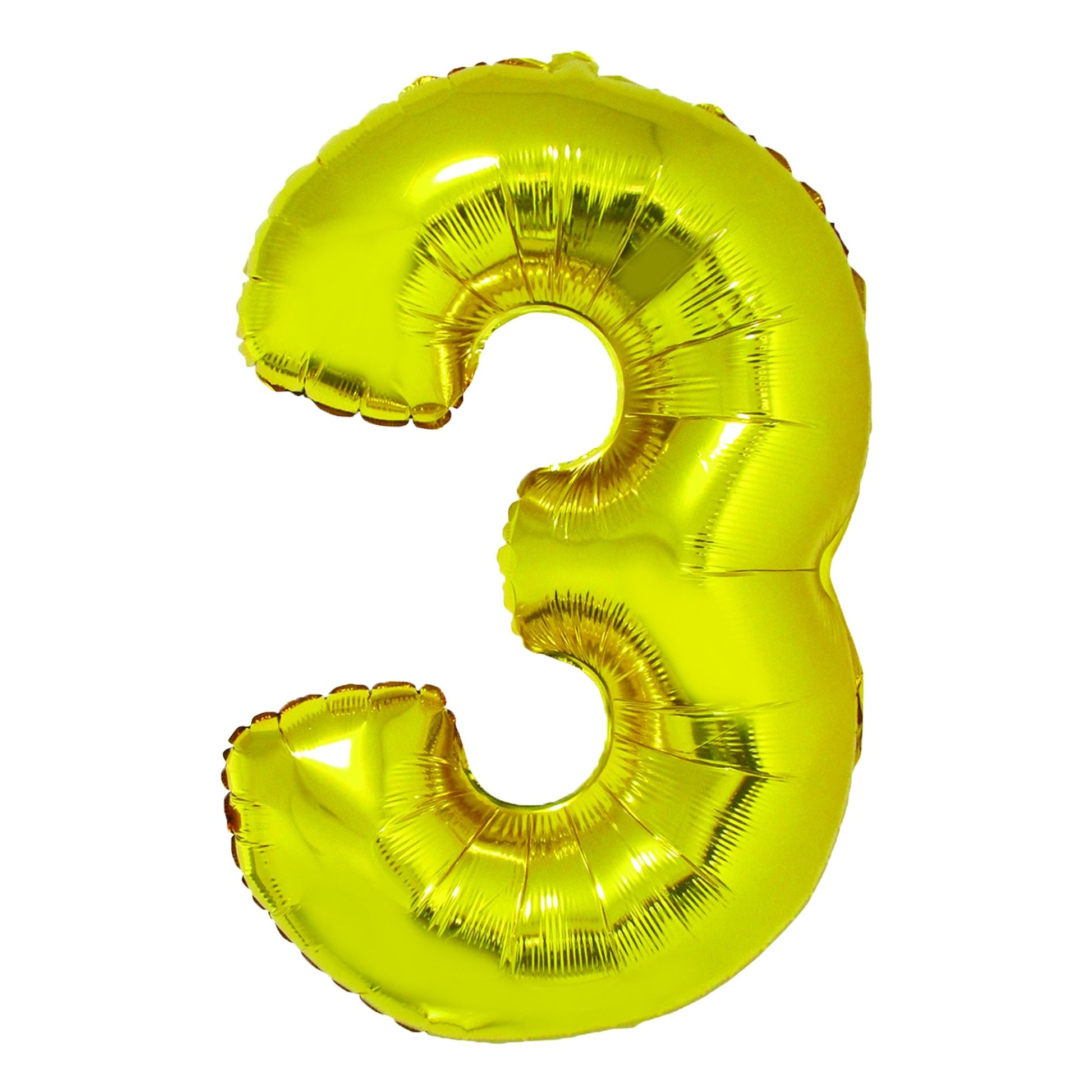 Balon decorativ din folie aurie metalizată în formă de cifra 3, dimensiune 85 cm, marca DACO, include pai din hârtie pentru umflare