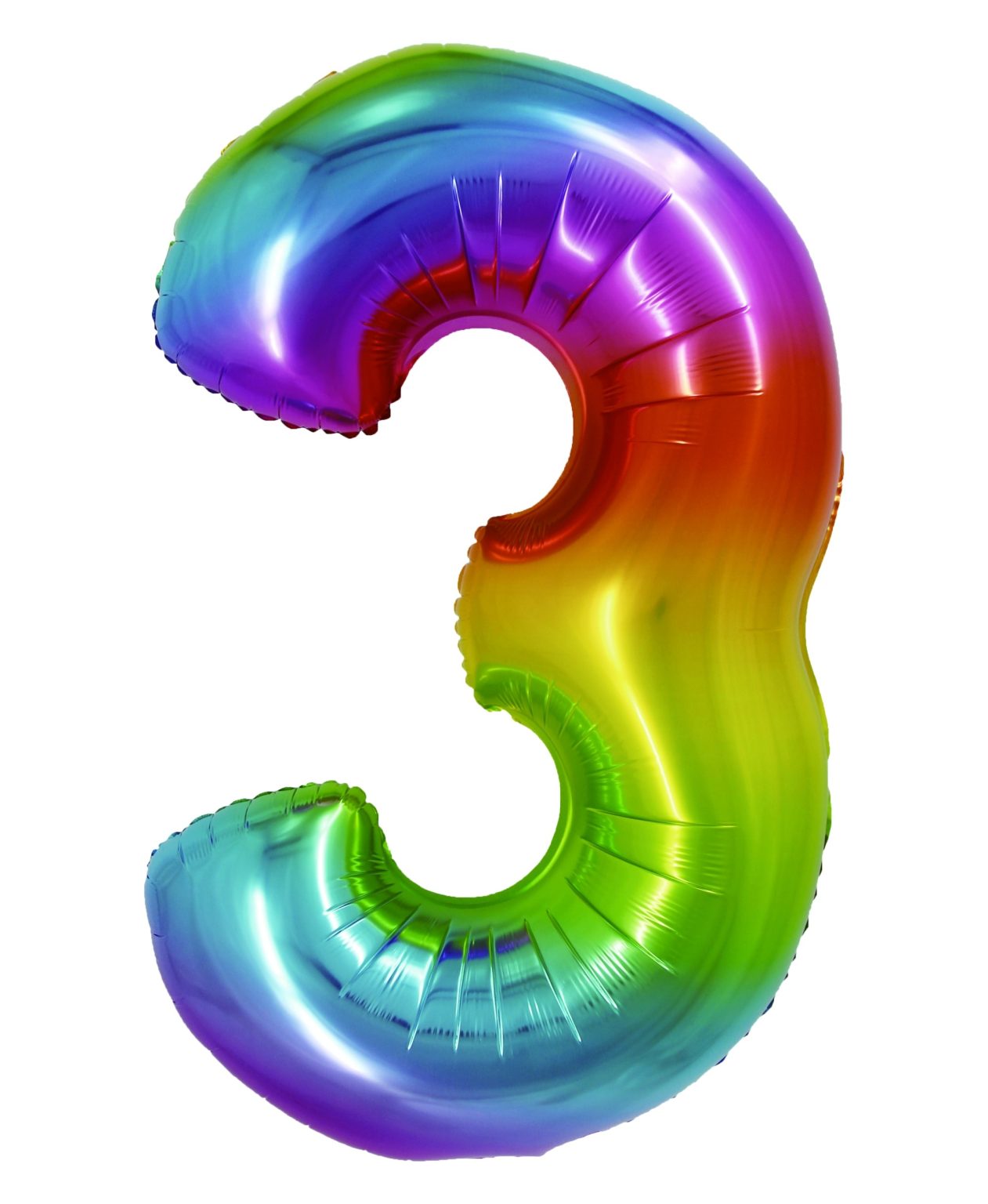 Balon decorativ din folie în formă de cifra 3, design multicolor vibrant, dimensiune 85 cm, brand DACO, include pai din hârtie pentru umflare