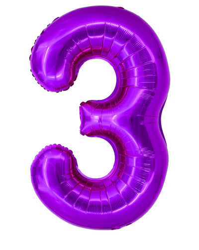 Balon decorativ gigant din folie în formă de cifra 3, culoare roz magenta metalizat, dimensiune 100 cm, brand DACO, include pai de umflare