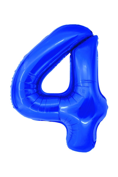 Balon decorativ gigant din folie în formă de cifra 4, culoare albastră, înălțime 100 cm, brand DACO, include pai din hârtie pentru umflare