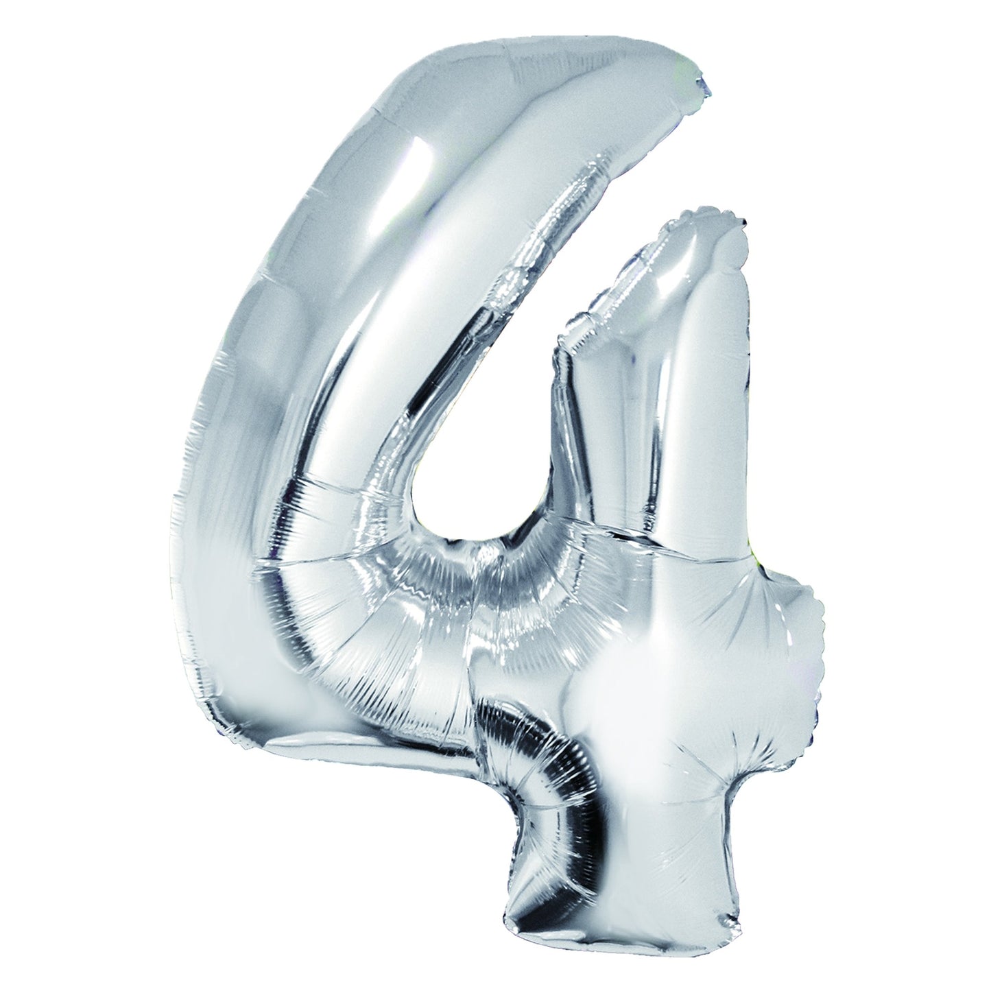 Balon decorativ din folie argintie în formă de cifra 4, dimensiune 85 cm, marca DACO, include pai din hârtie pentru umflare
