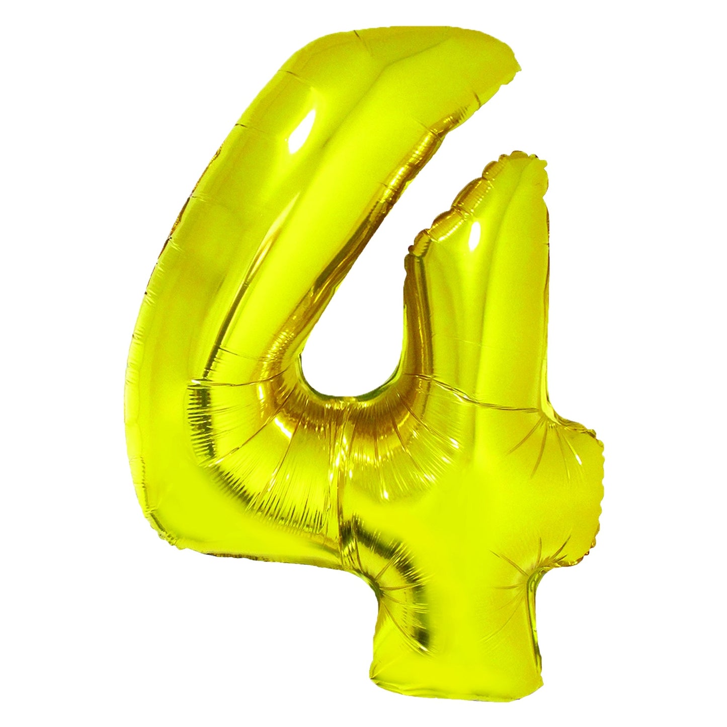 Balon decorativ din folie aurie metalizată în formă de cifra 4, dimensiune 85 cm, marca DACO, include pai din hârtie pentru umflare.