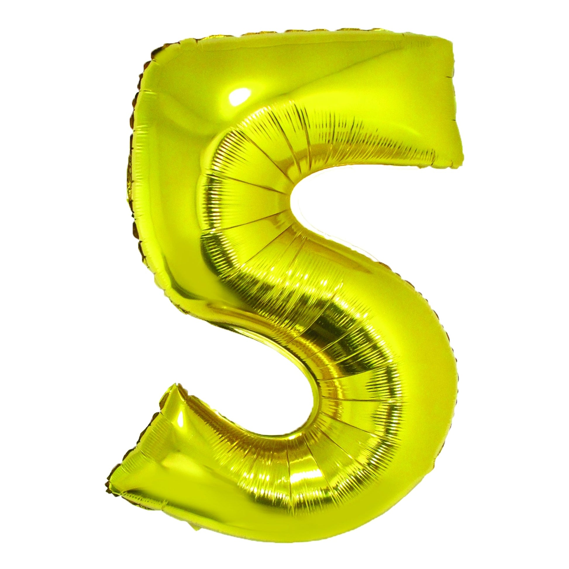 Balon decorativ gigant din folie în formă de cifra 5, culoare aurie metalizată, înălțime 100 cm, brand DACO, include pai din hârtie pentru umflare