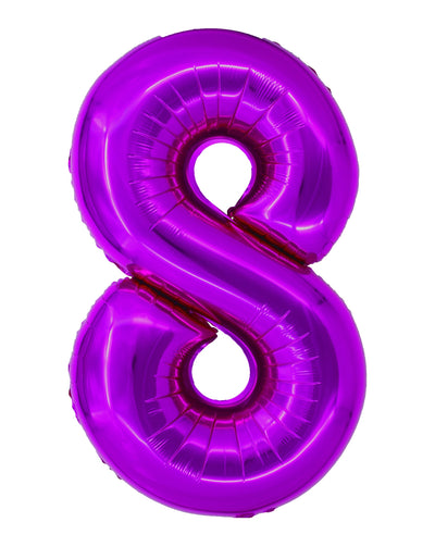 Balon uriaș din folie în forma cifrei 8, culoare roz magenta strălucitoare, brand DACO, dimensiune 1 metru, accesoriu premium pentru petreceri aniversare.