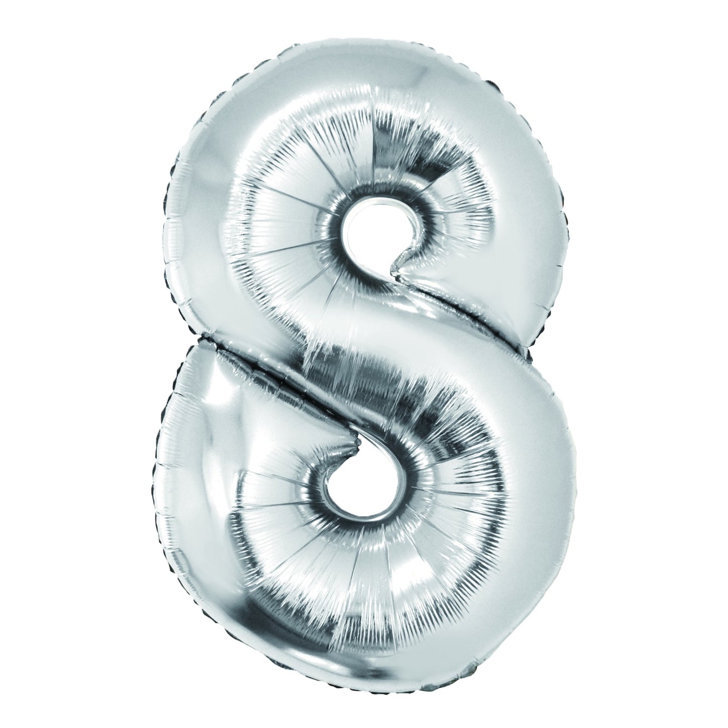 Balon mare din folie argintie în forma cifrei 8, brand DACO, înălțime 85 cm, accesoriu decorativ pentru ședințe foto și petreceri de majorat sau zi de naștere.