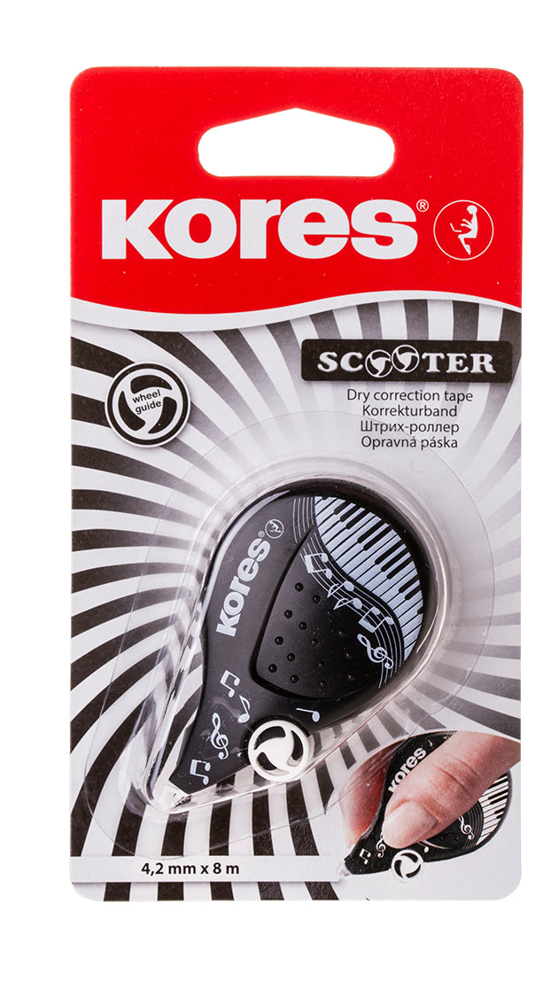 Banda corectoare Kores Scooter Black & White 4.2mm x 8m cu rotite de ghidaj si forma ergonomica non-toxica