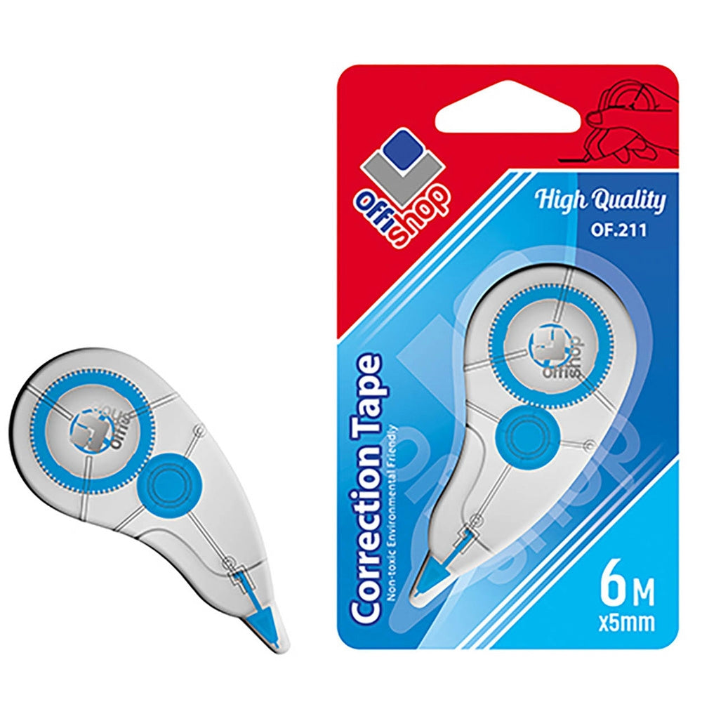 Banda corectoare Offishop 5mm x 6m cu aplicare uscata si design ergonomic pentru rescriere imediata pe orice tip de hartie