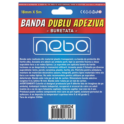 Banda Dublu Adeziva - Buretata, 18Mmx5M - Nebo