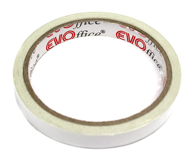 Rolă de bandă dublu adezivă EVOffice, lățime 12 mm, lungime 10 m, ideală pentru montare, craft și activități de birou.