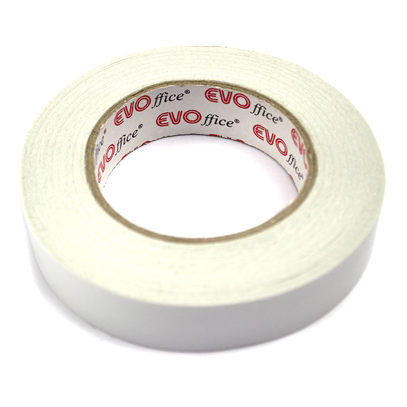 Rolă de bandă dublu adezivă EVOffice, lățime 25 mm, lungime 50 m, grosime 90 microni, ideală pentru montare profesională și uz general