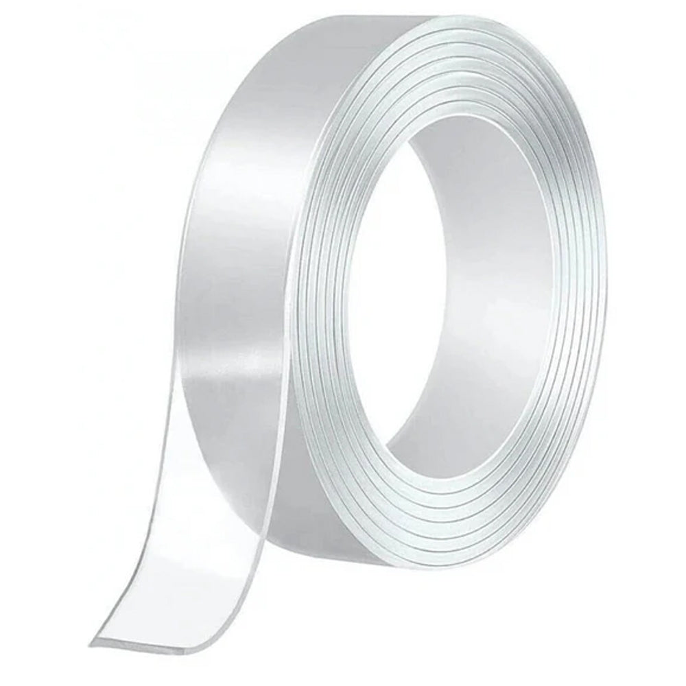 Rolă de bandă dublu adezivă transparentă din silicon, lățime 2 cm, lungime 3 m, ideală pentru birou, școală și uz casnic.