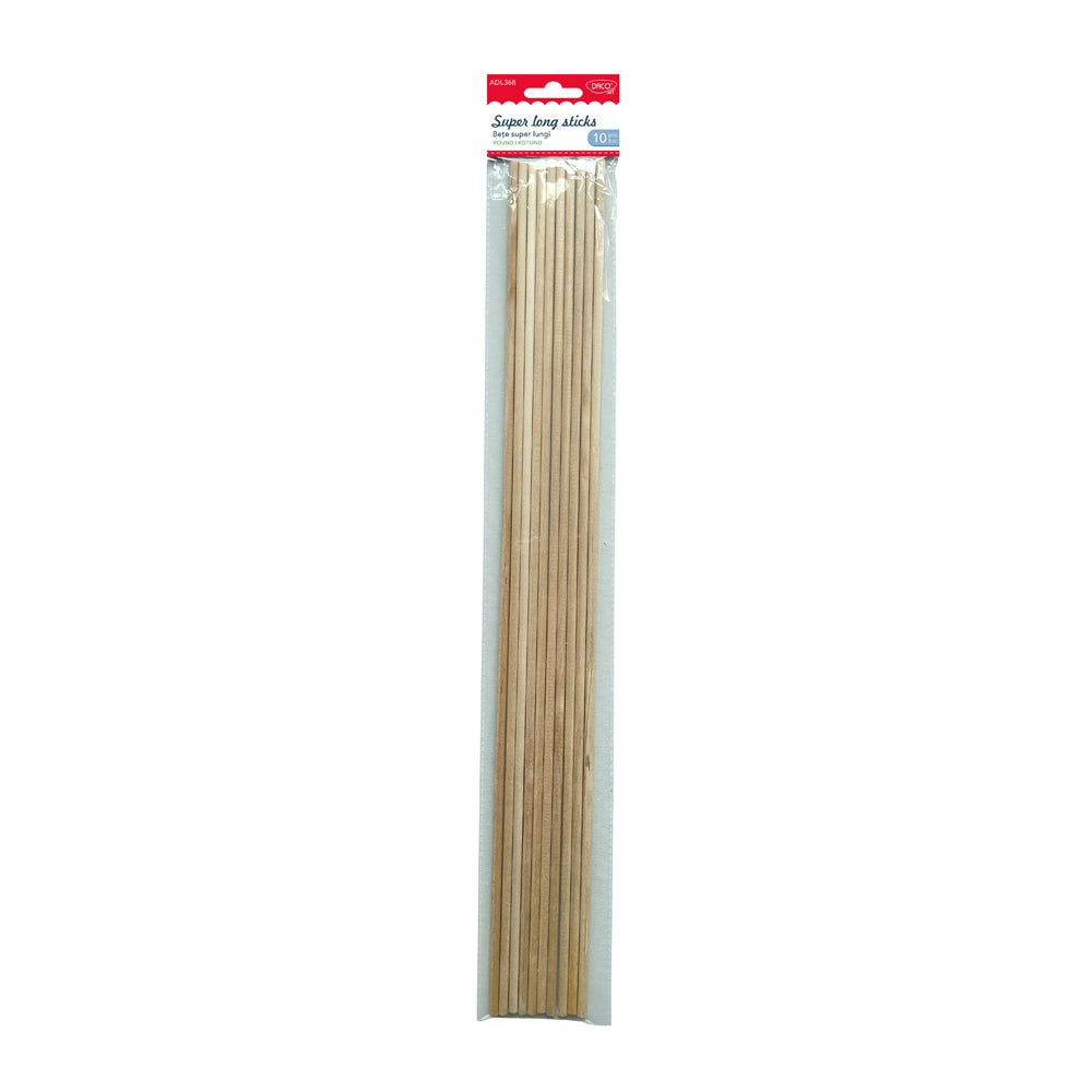 Set de 10 bețe super lungi din lemn natural cu secțiune rotundă (cilindrică), lungime 50 cm, brand DACOart, cod AD368, pentru machete și decorațiuni