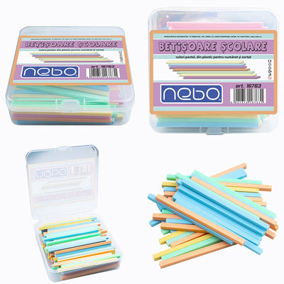 Betisoare scolare din plastic, culori pastel, 100 buc/set - NEBO