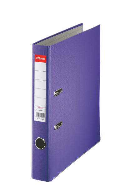 Biblioraft mov Esselte Economy, format A4, cotor de 5 cm, echipat cu mecanism standard și șină metalică, ideal pentru arhivarea și organizarea colorată a documentelor