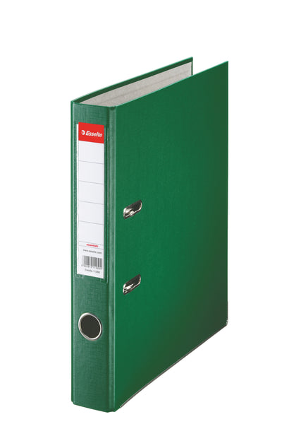 Biblioraft verde Esselte Economy, format A4, cotor de 5 cm, cu mecanism standard și șină metalică, ideal pentru arhivarea profesională și organizarea pe culori a documentelor