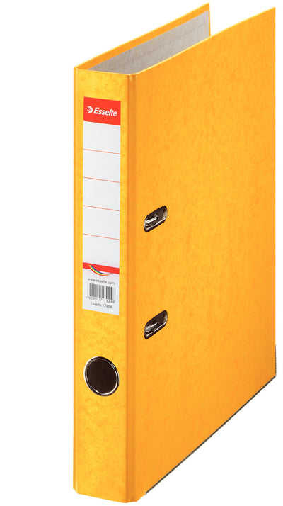 Biblioraft Esselte Rainbow, format A4, grosime cotor 5 cm, culoare galben, din carton prespan, ideal pentru organizarea documentelor la birou
