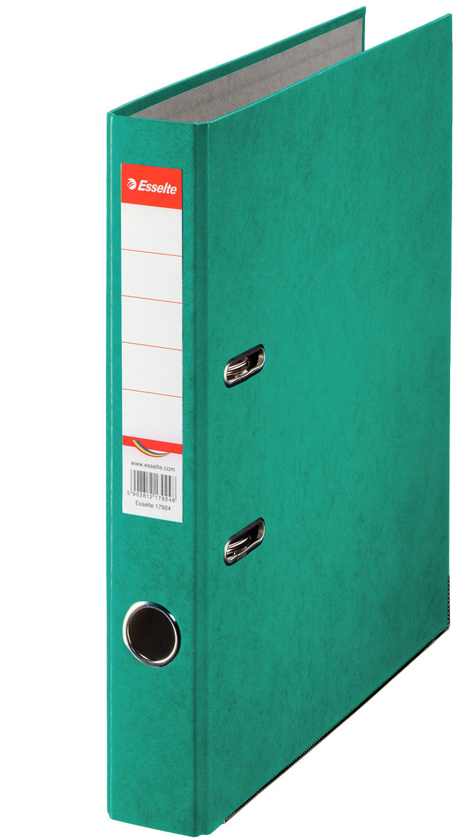 Biblioraft Esselte Rainbow, format A4, grosime cotor 5 cm, culoare verde, din carton prespan, ideal pentru arhivarea și organizarea eficientă a documentelor de birou.