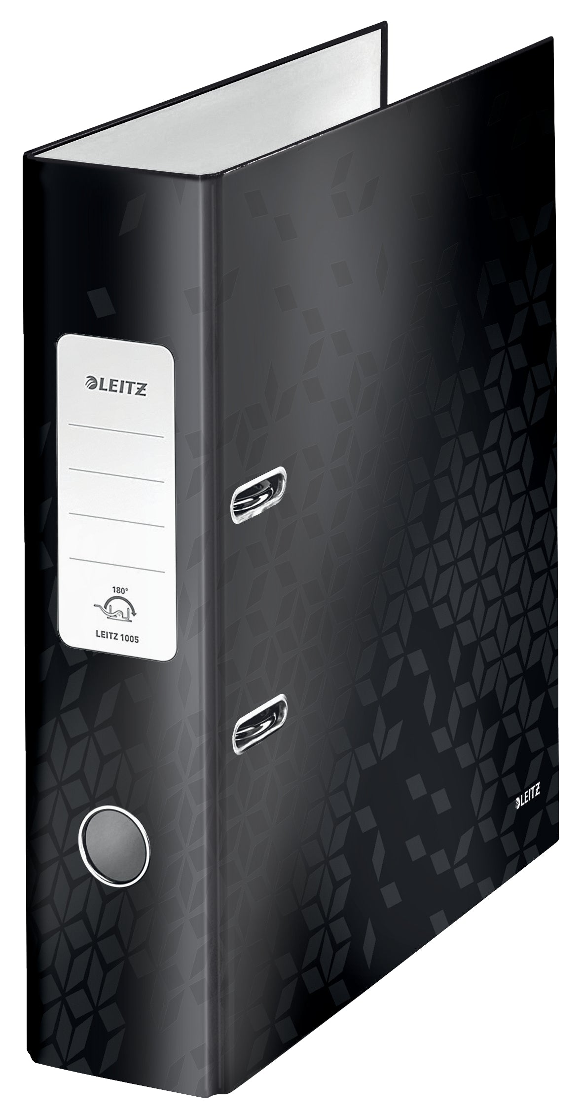 Biblioraft premium Leitz Wow, culoare neagră, format A4, cotor lat de 8 cm, mecanism patentat 180 grade, ideal pentru arhivarea eficientă și organizarea profesională a documentelor de birou