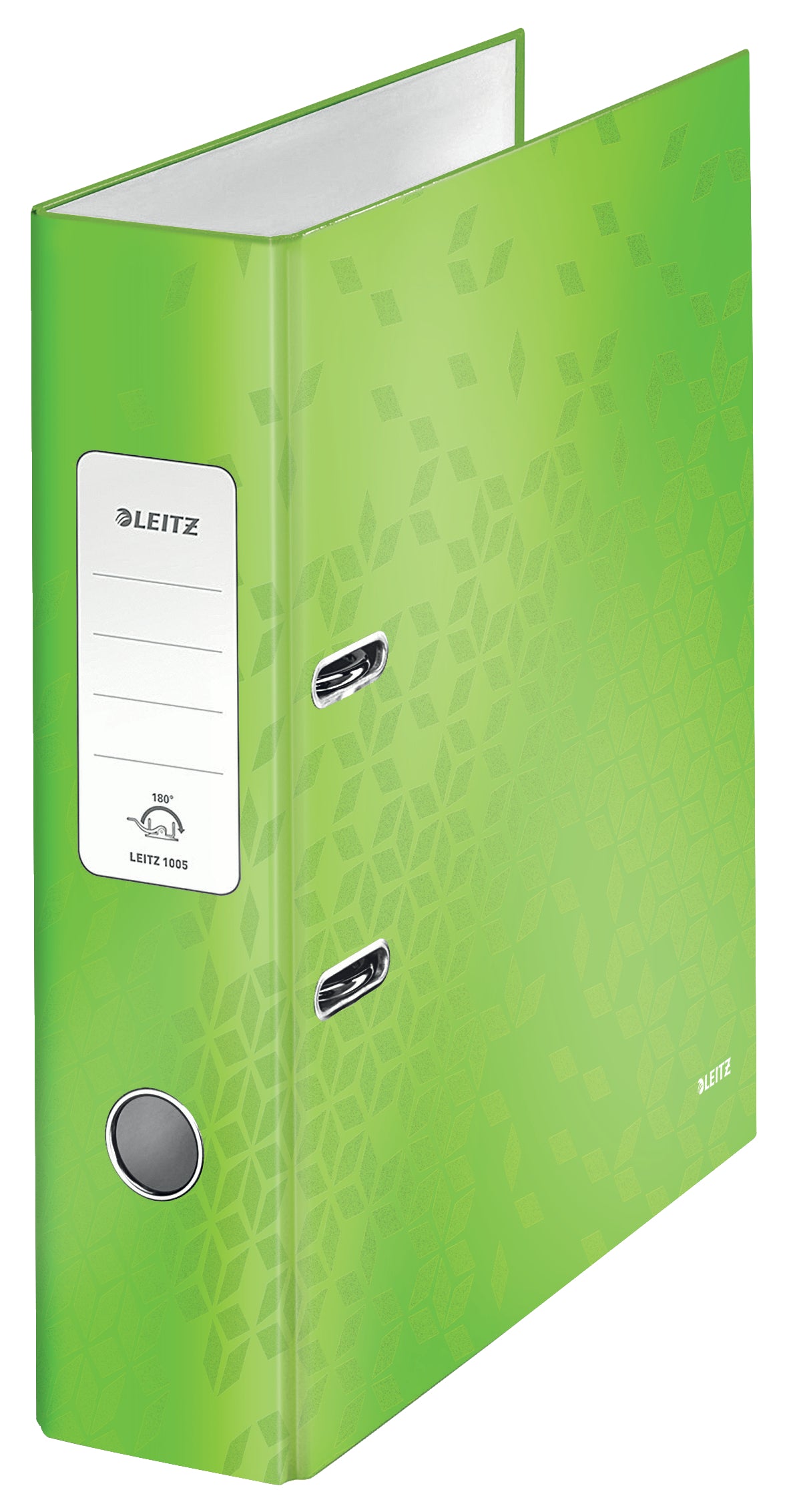 Biblioraft premium Leitz Wow, culoare verde, format A4, cotor lat de 8 cm, mecanism patentat 180 grade, ideal pentru arhivarea eficientă și organizarea colorată a documentelor de birou