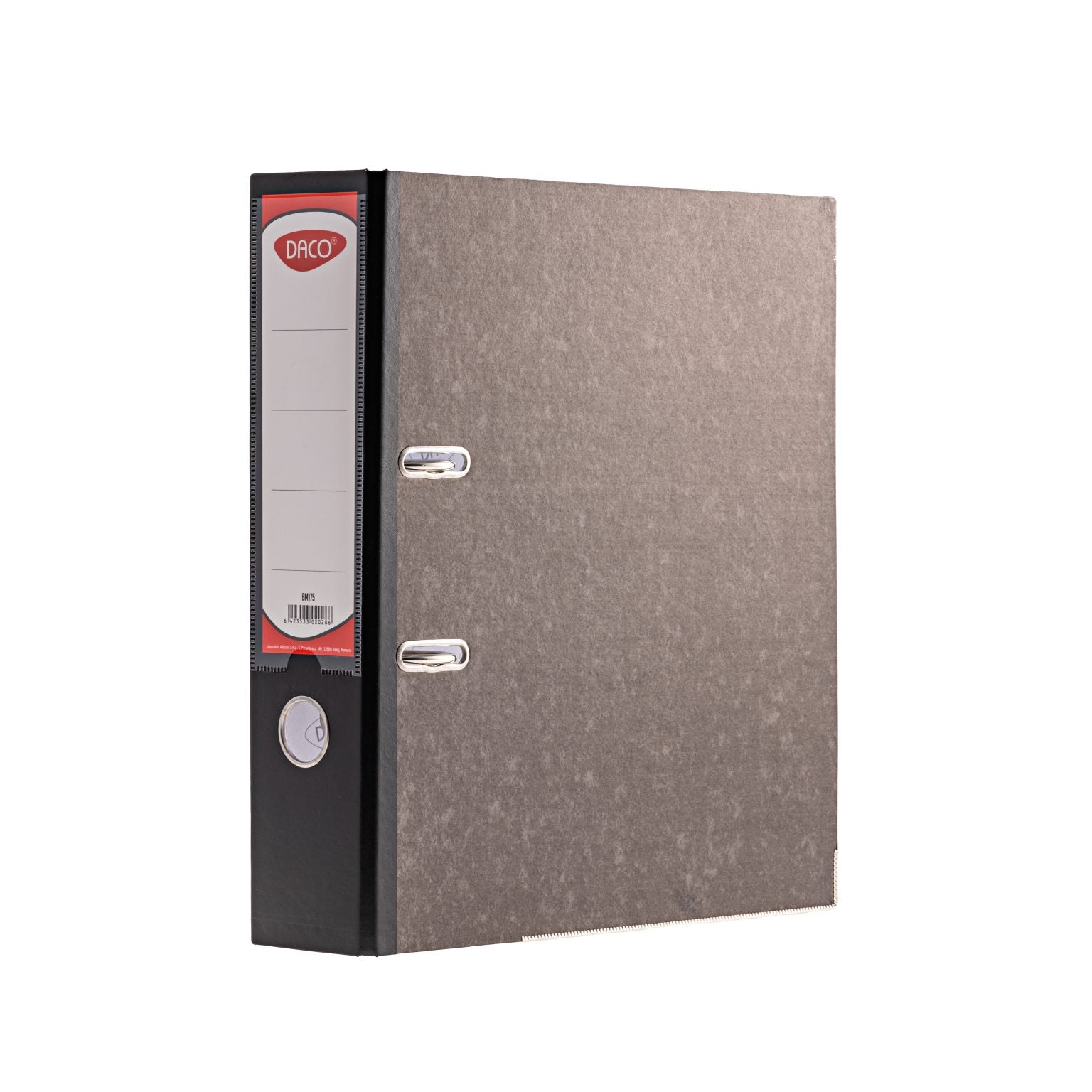 Biblioraft marmorat DACO, format A4, lățime cotor 7,5 cm, din carton rigid plastifiat, echipat cu colțuri metalice și buzunar pentru etichetă, ideal pentru arhivare
