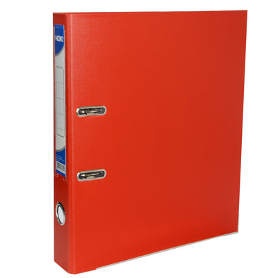 Biblioraft plastifiat Noki, format A4, cotor de 5 cm, culoare roșie, echipat cu muchie metalică și buzunar pentru etichetă, ideal pentru organizarea vizuală a documentelor