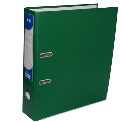 Biblioraft plastifiat Noki, format A4, cotor de 5 cm, culoare verde, echipat cu muchie metalică și buzunar pentru etichetă, ideal pentru arhivarea și organizarea colorată a documentelor