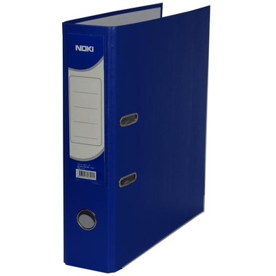 Biblioraft plastifiat Noki, format A4, cotor lat de 7.5 cm, culoare bleumarin, echipat cu muchie metalică și buzunar pentru etichetă, ideal pentru arhivarea elegantă a documentelor voluminoase
