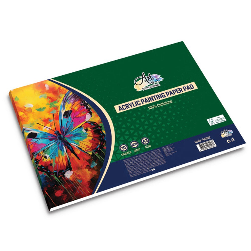 Bloc de desen Artline pentru pictura acrilica format A3 cu 10 file din celuloza 100% si gramaj de 400g pentru tehnici umede si uscate